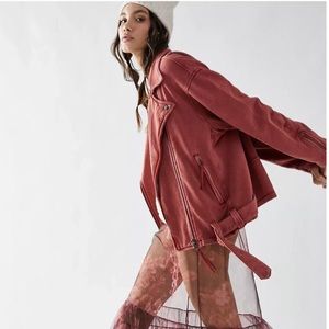 Free People We The Free Rebel Rebel Knit Moto Jacket Top Size XS Maroon